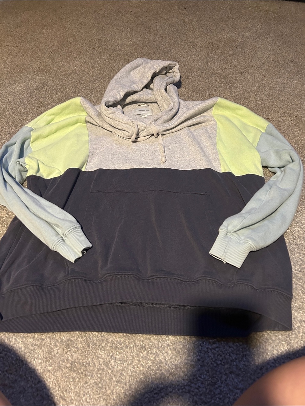 American Eagle Outfitters Colorblock Hoodie — Gray, Navy & Pastel Green